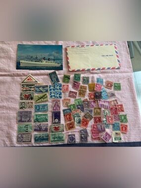 Lot #29 Vintage US & Worldwide Stamp Collection 80+ Airmail Ocean Liner